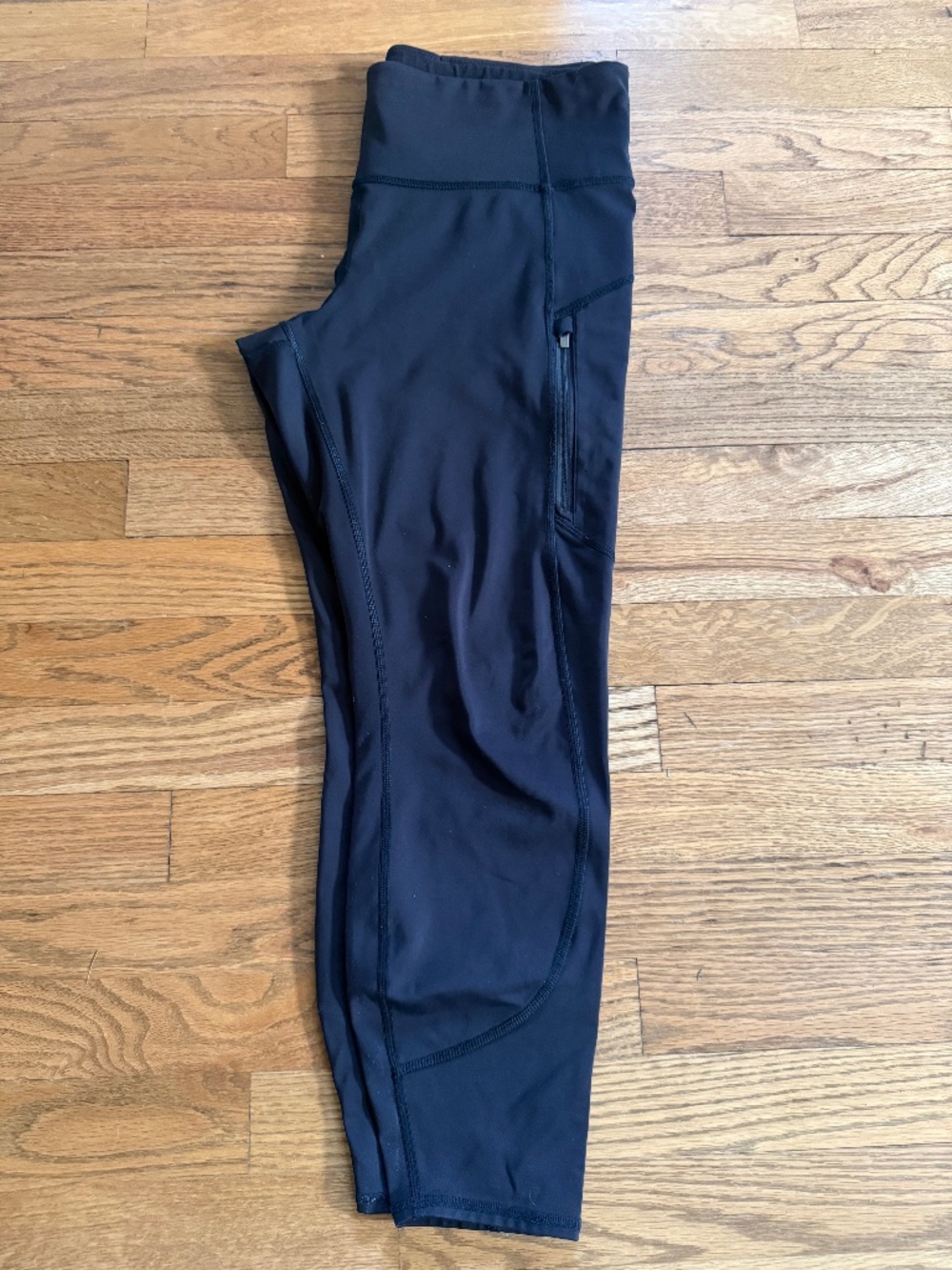 Athleta Rainier 7/8 Tight Brushed Leggings Women's L Black Zip Pocket Yoga